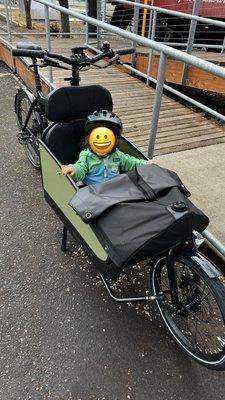 Our kiddo in our new cargo bike!