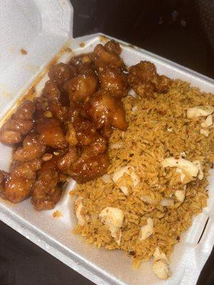 General Tso Chicken, with Spicy chicken fried rice. amazing!!!!