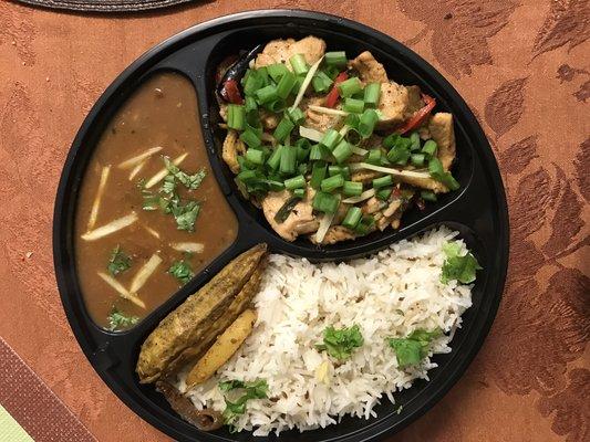 Non Veg meal - Rajama Masala, Apple Chicken, Karela and Jeena Basmati Rice