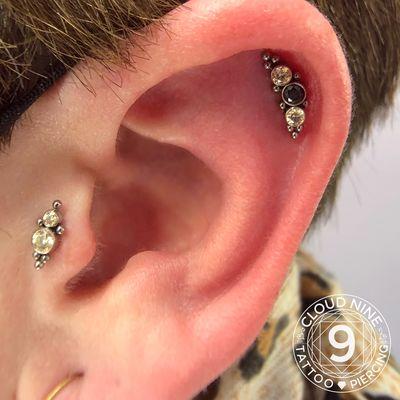 Fresh tragus and helix piercings by Karri, Cloud 9.