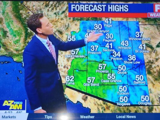 This guy in the weather section just seems so natural doing it. He missed said a word and made It funny.  His energy is perfect.