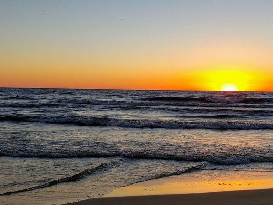 Sunset over Lake Michigan at Grand Haven State Park