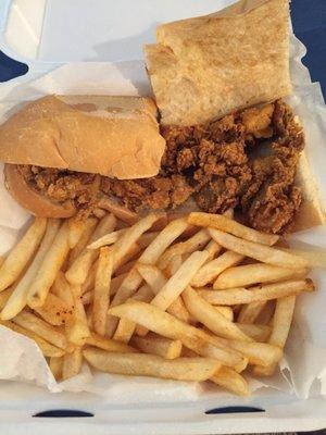 Oyster poboy with fries