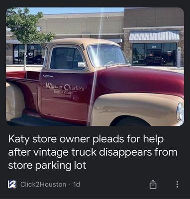 Someone stole it. So sad. Hope the owner finds it.  Article by Click2Houston 6.5.22