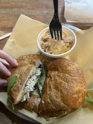 Chicken salad on a croissant with side of German style potato salad