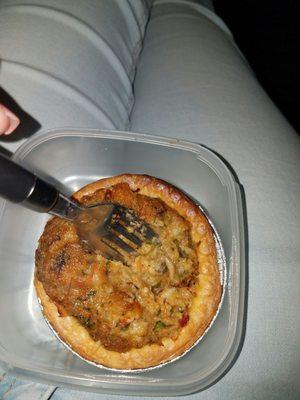 This is a crawfish pie and they are so good and just 2.49 they aren't always available but when they are I get a few.