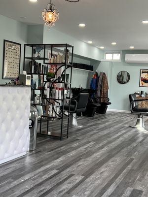 Salon and shampoo area.