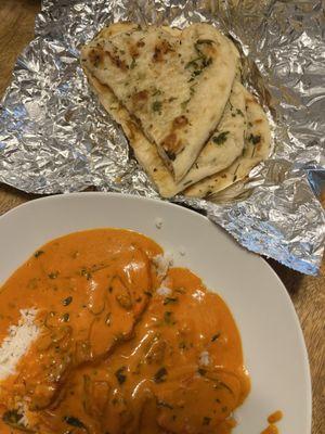 Garlic naan and Butter Chicken