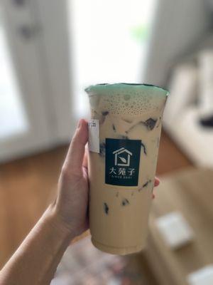 Grass jelly milk tea ($4.65)