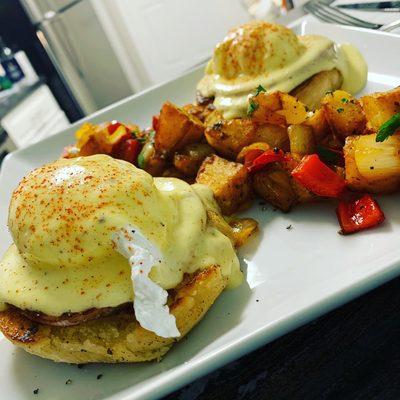 Classic Eggs Benedict & home fries.