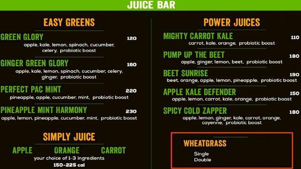 Juice Menu