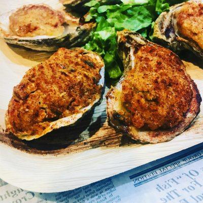 Blue Crab and Black Grouper Stuffed Gulf Oysters