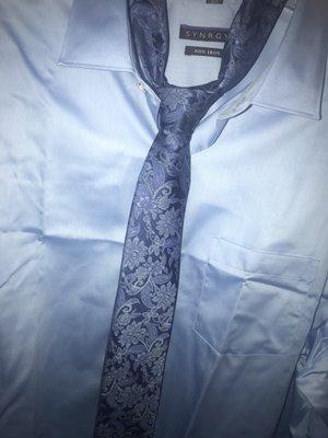 Powder blue shirt and matching tie for work attire.