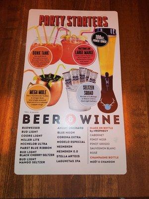 Drink menu