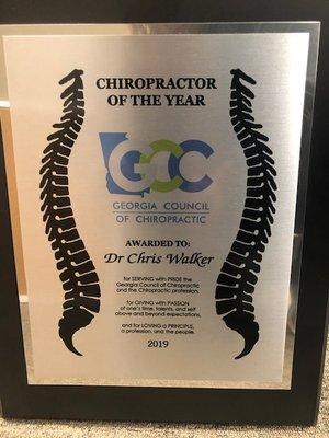 Dr. Walker was voted Chiropractor of the Year for the state of Georgia by the Georgia Chiropractic Council.