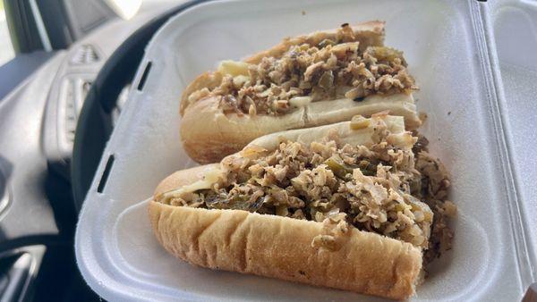 Philly cheesesteak with onions, peppers, and cheese absolutely amazing!