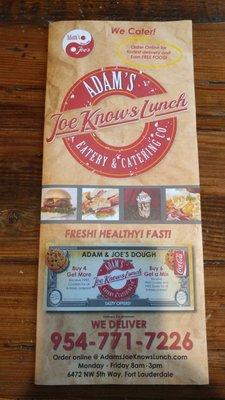 Front of the Adam's menu