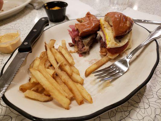 Brooklyn and Jersey Burgers!! Amazing craft burgers. Last time we were here we shared the French Dip Burger which was also incredible!!