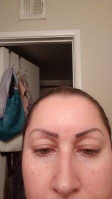 Horrible work! She mad them so uneven! Have to get them professionally removed now. One she went outside the line.. one she didn't do!