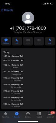 The call I'm referencing is on the bottom of the log shown in the photo it lasted for exactly 10 minutes