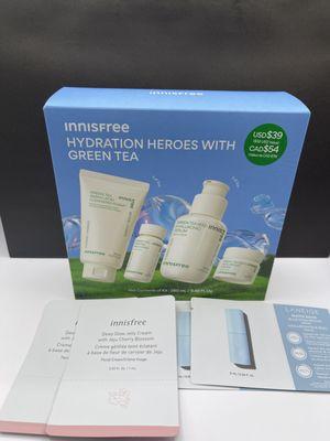 This set by Innisfree packs all the barrier-boosting, hyaluronic acid-infused skin essentials: cleanser, toner, serum & cream.