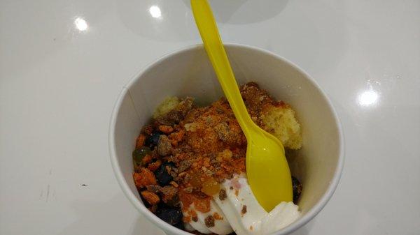 Birthday cake fro yo with butterfinger and cake pieces