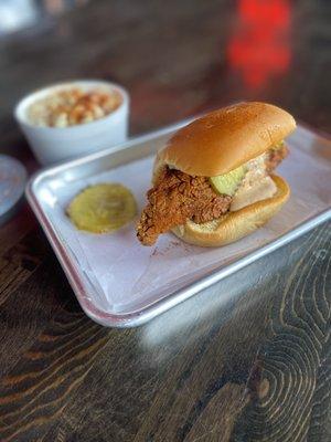 Chicken slider - hot  with Mac and Mac & Cheese