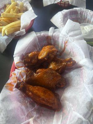 Hot buffalo wings are delicious