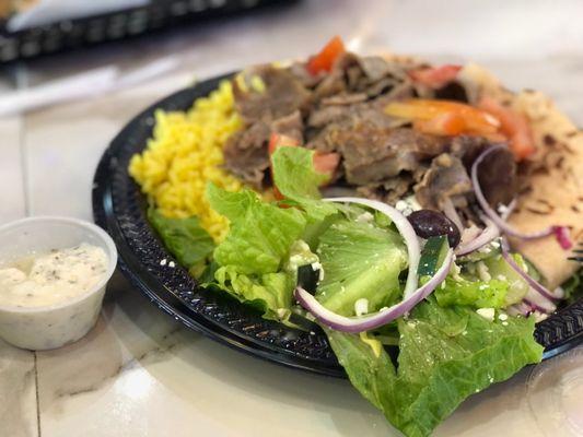 Gyro big platter Greek Salad and Rice Pilaf ... I feel lucky that day  with full belly