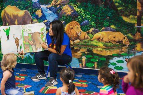 Reading time at the Library at Kids Klub Pasadena.