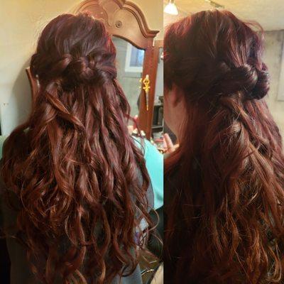 Gentle curling and rope updo.