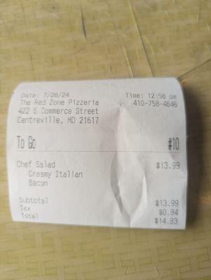 Bacon was not itemized $1.00