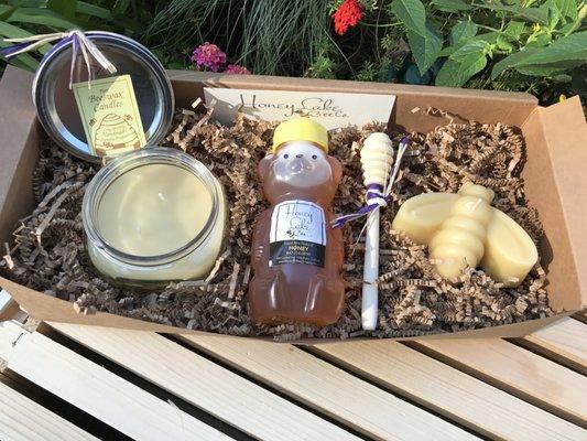 Gift box of local honey and pure beeswax candles!