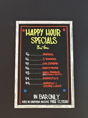 Happy hour specials 3-6 pm