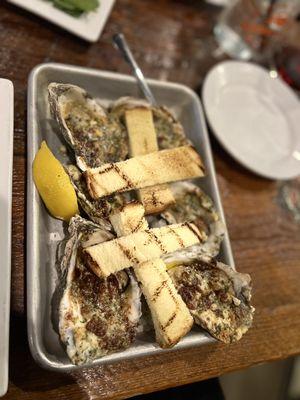 Grilled oysters with bacon Gorgonzola butter