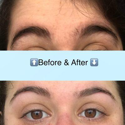 Eyebrow threading before and after.