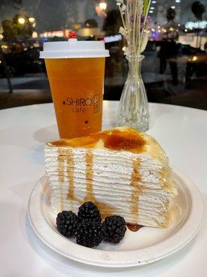 Passion fruit black tea and original Mille crepe cake