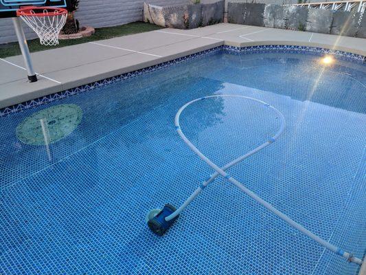 This pool was plaster. I chipped it out and tiled the entire pool.