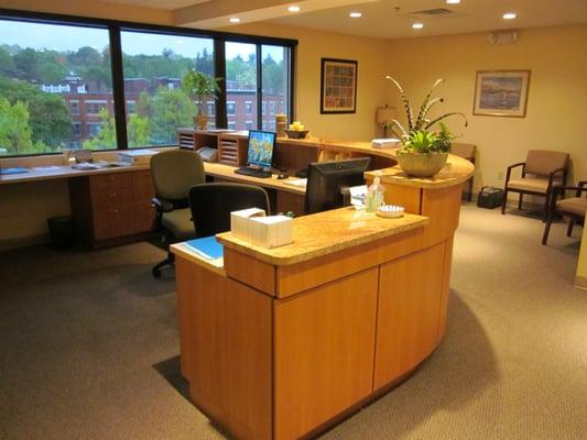 Front desk reception area and patient lounge