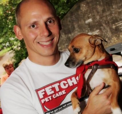 Owner and General Manager Jay Barrett with his dog Eddie