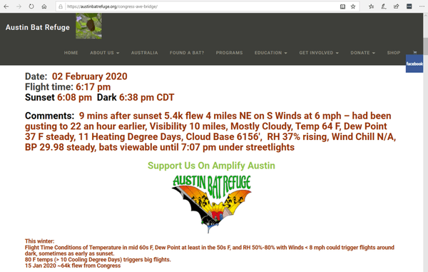 See our webpage for yesterday's Congress Avenue Bridge Flight Times. https://austinbatrefuge.org/congress-ave-bridge/