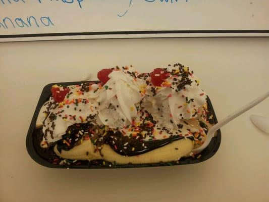 My kiddie Banana Split from Hodgies  after my double hamburger special ay Skips.  yum