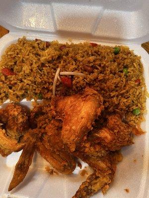 Pork fried rice and chicken wings