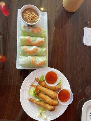 1. Salad Rolls and 4. Fried Shrimp appetizers