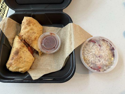 Southwest burrito and small açaí bowl