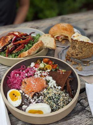 Seeded avocado bowl and heirloom carrot salad