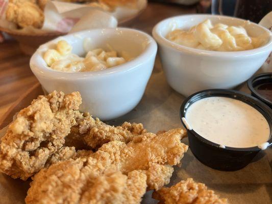 Chicken crispers "4" and double macaroni and cheese.