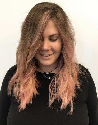 Pink balayage hair.