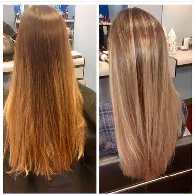 Before and after Balayage with Kourtney (first appointment)