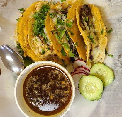 2 beef, 2 chicken birria tacos.